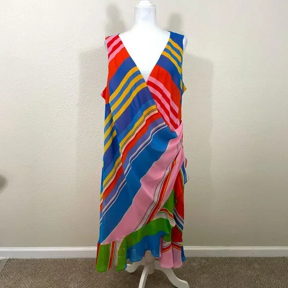 Lauren Ralph Lauren Dress 20W 2X Multi Color Layers Striped Whimsi Womens - Picture 3 of 9